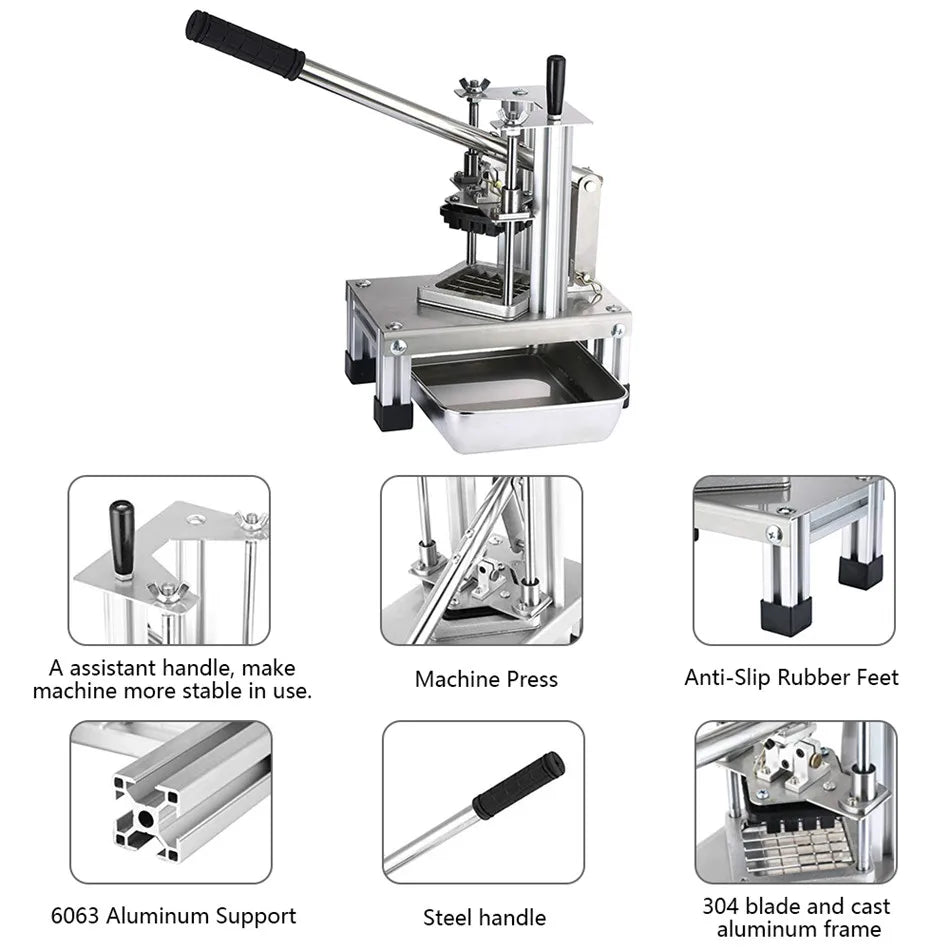 Commercial Vegetable and Fruit Slicer, French Fries Cutter, Dicer with 3 Stainless Steel Blades, Potatoes, Carrots, Cucumbers