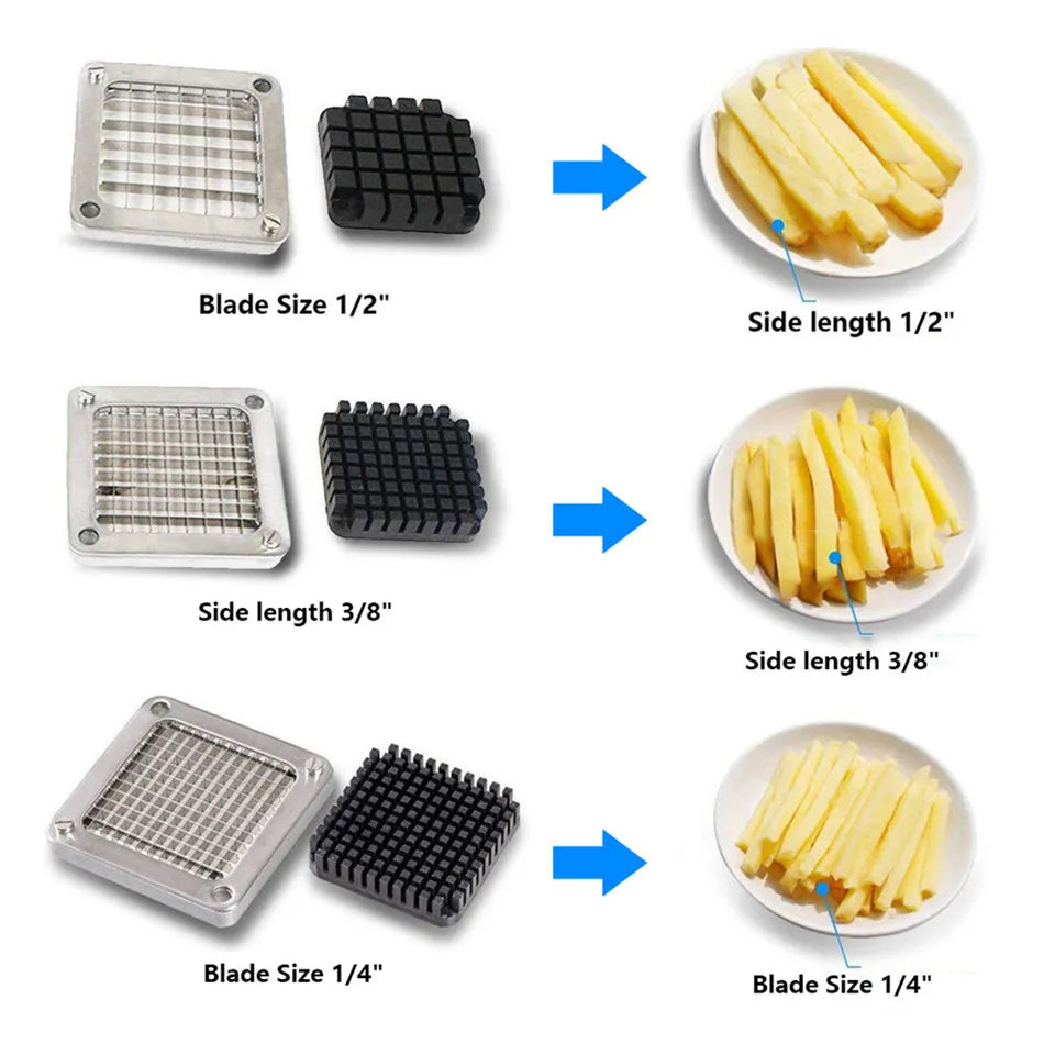 Commercial Vegetable and Fruit Slicer, French Fries Cutter, Dicer with 3 Stainless Steel Blades, Potatoes, Carrots, Cucumbers