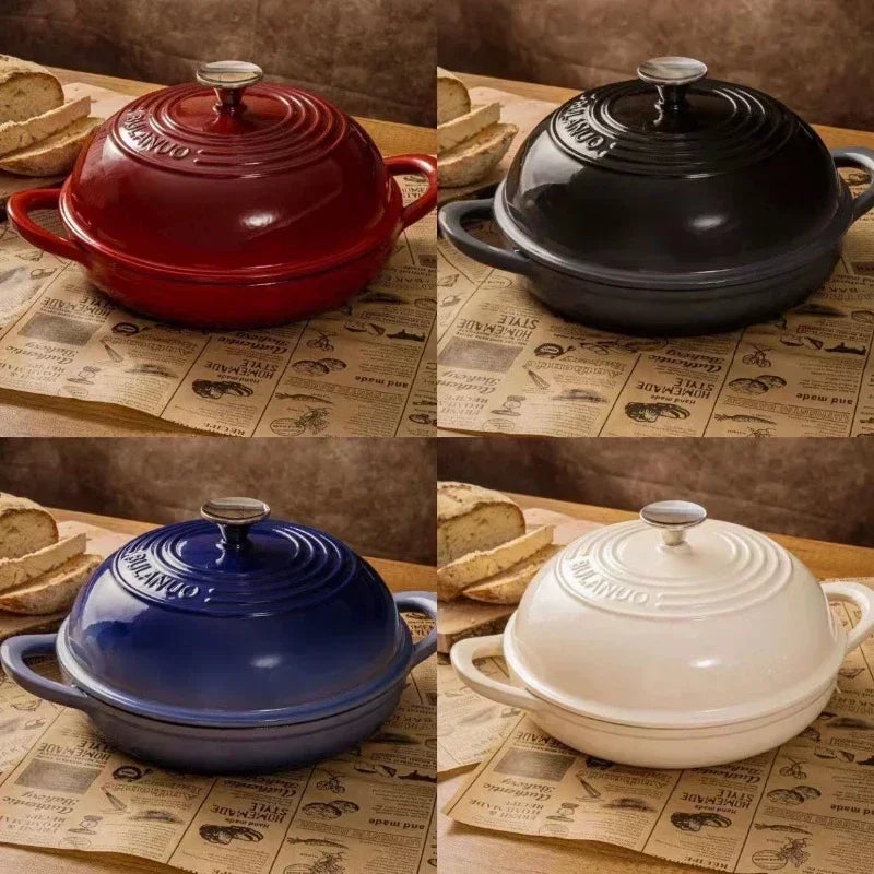 oh-11 Inch Red Enameled Cast Iron Bread Pan with Lid Dutch Oven for Sourdough Baking - Oven Safe Kitchen Baking Dish-