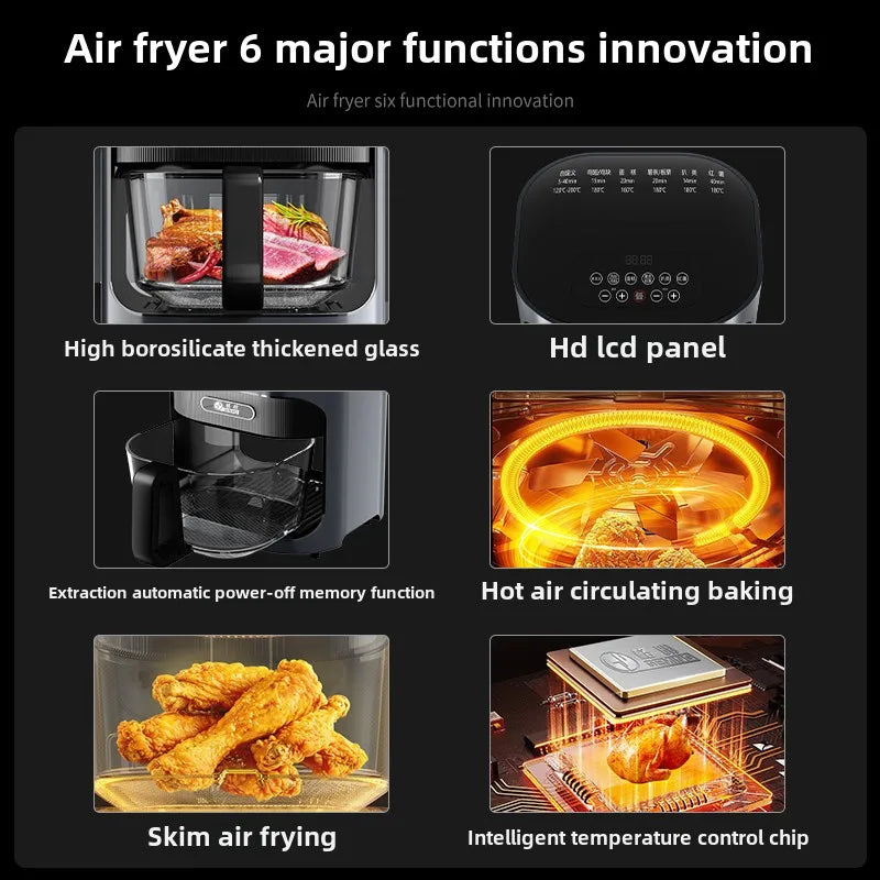 New air fryer household steaming and baking integrated uncoated glass inner liner multi-function light wave oven without flip