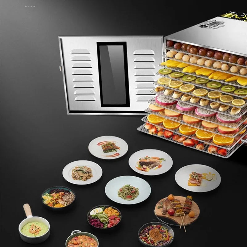 10-Tier Stainless Steel Food Dehydrator with Dual Knobs 1000W Electric Dryer Machine for Fruits/Meat/Herbs,BPA-Free&Energy Save