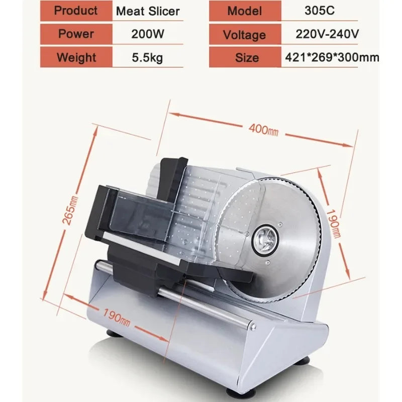 Electric Slicer Household for Bread Meat Sausage Vegetables Lamb Slice Hot Pot Ham Meat Adjustable Thickness 0-15mm 200W