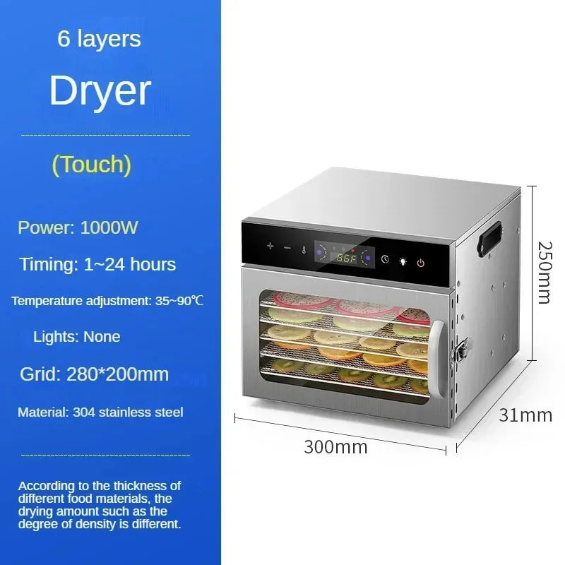 6/8/12/18 Layers Home Fruit Air Dryer Vegetable Snacks Meat Medicinal Materials Fruit Smart and Commercial Food Dehydrator
