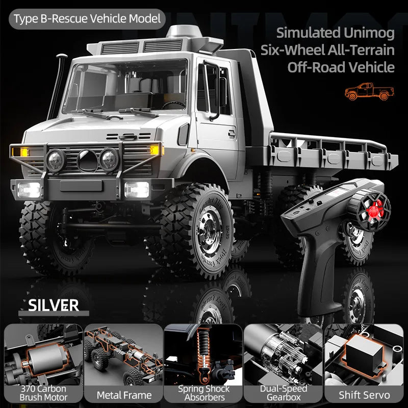 JJRC C8823 With Winch 1:18 6WD RC Truck 2.4G Remote Control Off Road Climbing Vehicle Unimog Rescue Transport Crawler Model Hobb