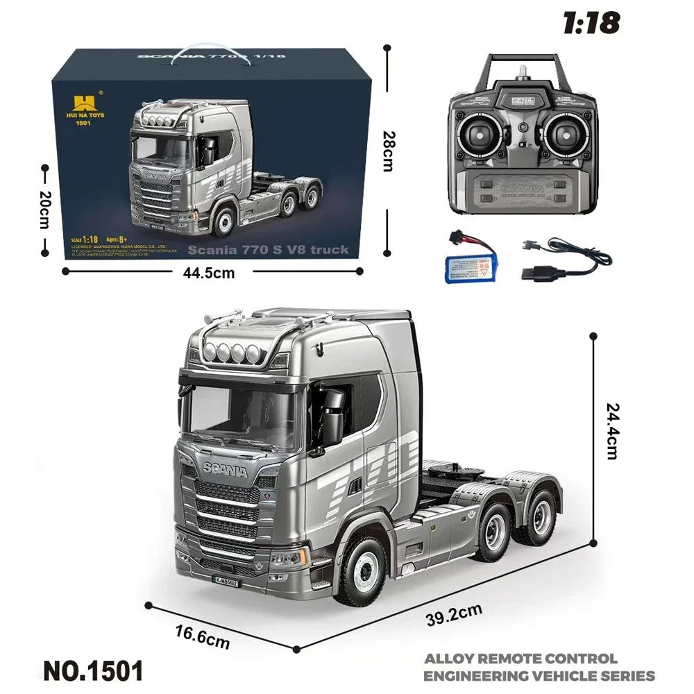 1:18 Scale 770s Rc Tractor Truck Huina 1501 Plastic Rtr Lorry Cars Remote Control Car Model With Battery Light Sound Boys Toys