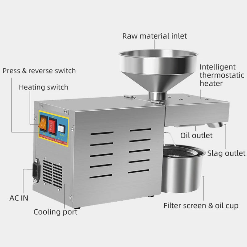 R3 Small Stainless Steel Household Oil Press 500-1500W Commercial Homemade Peanut Oil/Sesame Oil  Oil Extracting Machine