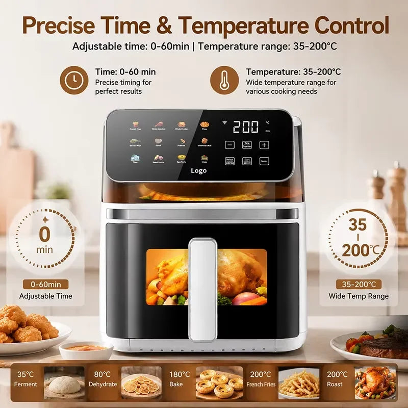 For 8 11L Large Capacity Smart Electric Air Fryer Oven 2200W WiFi App Control Dual Heating Dual View Window Plastic Home