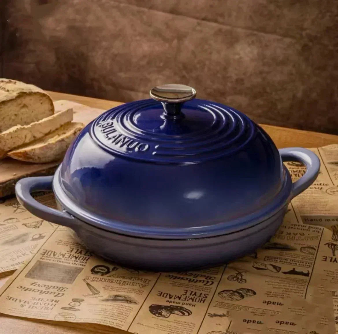 oh-11 Inch Red Enameled Cast Iron Bread Pan with Lid Dutch Oven for Sourdough Baking - Oven Safe Kitchen Baking Dish-