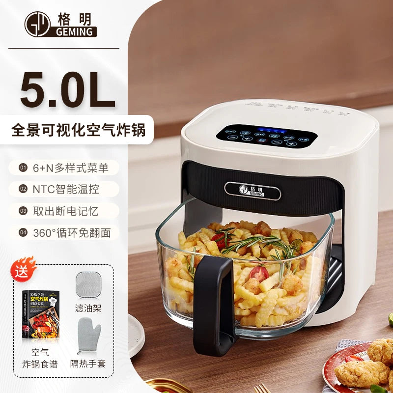 New air fryer household steaming and baking integrated uncoated glass inner liner multi-function light wave oven without flip