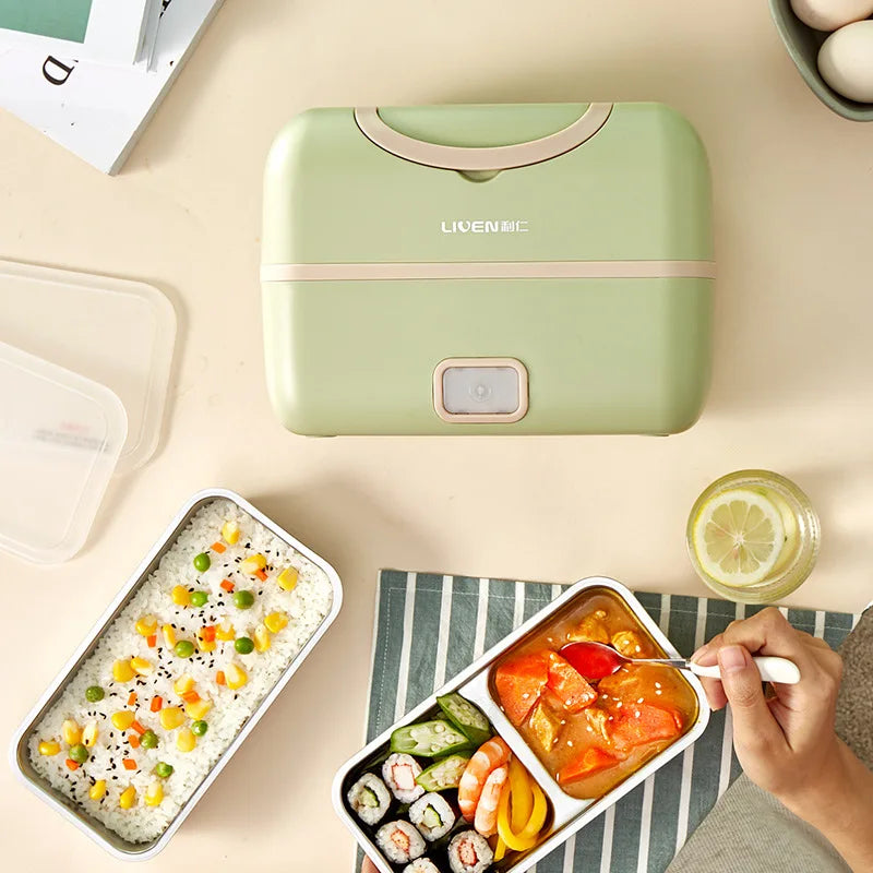 Liren Electric Heating Lunch Box Portable 304 Stainless Steel Liner Bento Lunch box Food Container Keep warm Storage Box