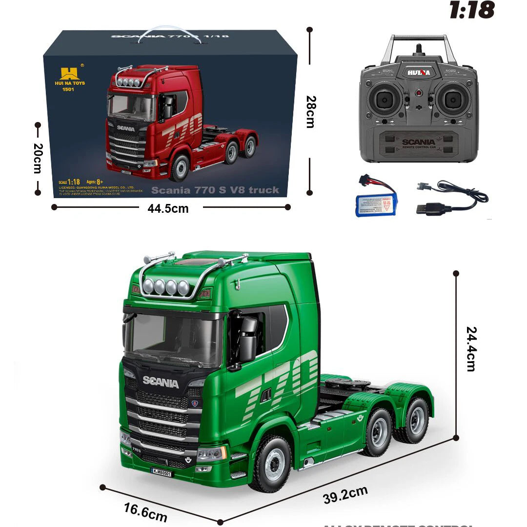 1:18 Scale 770s Rc Tractor Truck Huina 1501 Plastic Rtr Lorry Cars Remote Control Car Model With Battery Light Sound Boys Gift