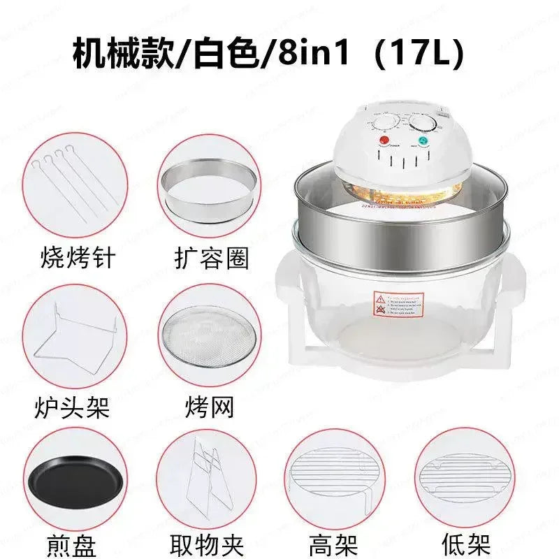 17L Glass Visual Air Fryer Oven Light Wave Heating 110V/220V Household Multifunctional Cooker