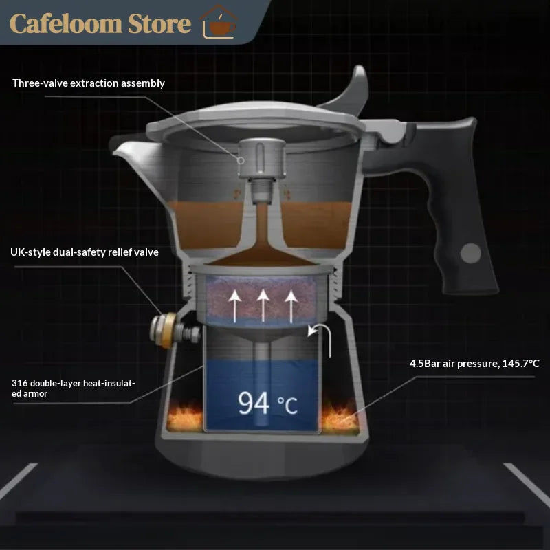 Colbro Stainless Steel Moka Pot Double Valve 3 Valve Espresso Coffee Maker For Home Outdoor Camping Dual Temp Control