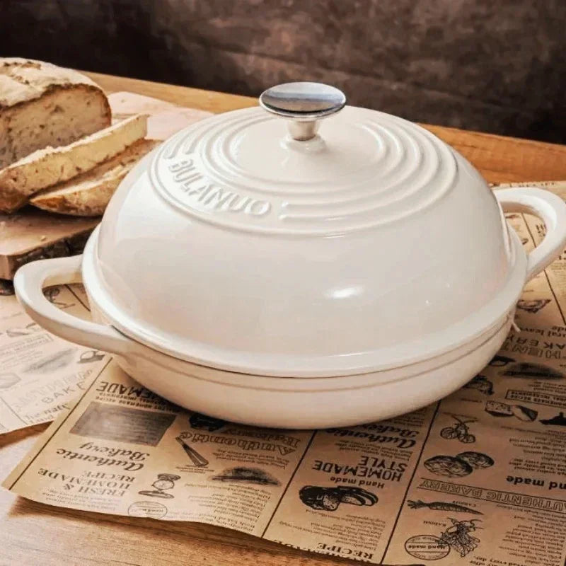 oh-11 Inch Red Enameled Cast Iron Bread Pan with Lid Dutch Oven for Sourdough Baking - Oven Safe Kitchen Baking Dish-