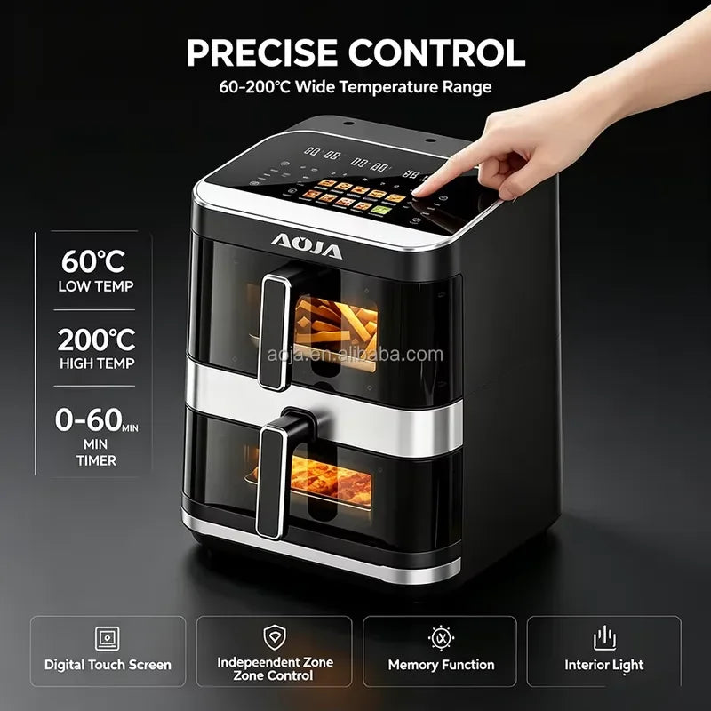 Hot Sale 6+4+10L 3-Layer Double Basket Air Fryer Oven 2800W Stainless Steel Independent Multi-Zone Color Touchscreen 12
