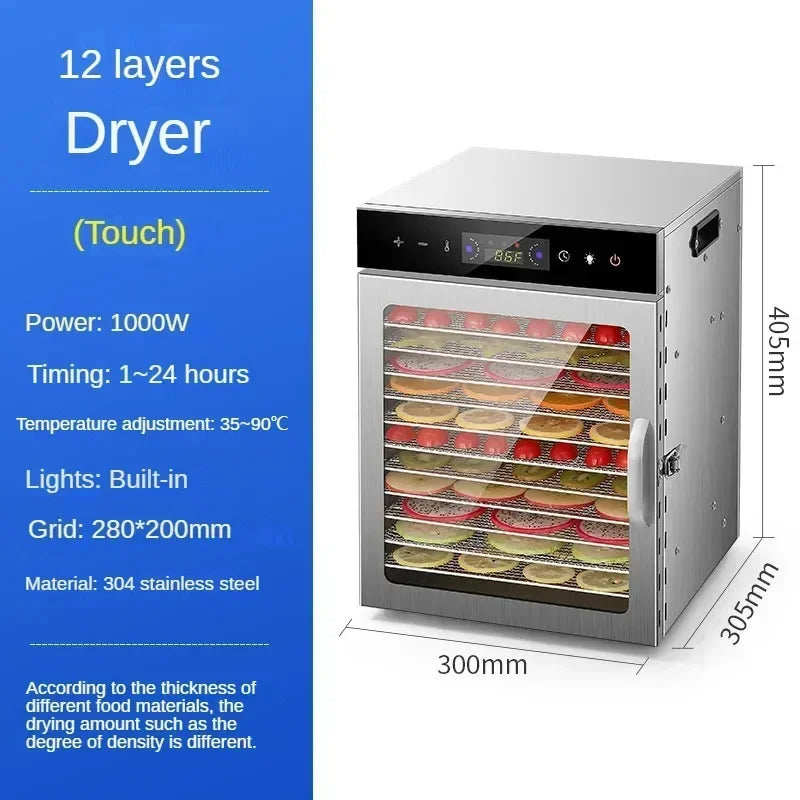 6/8/12/18 Layers Home Fruit Air Dryer Vegetable Snacks Meat Medicinal Materials Fruit Smart and Commercial Food Dehydrator