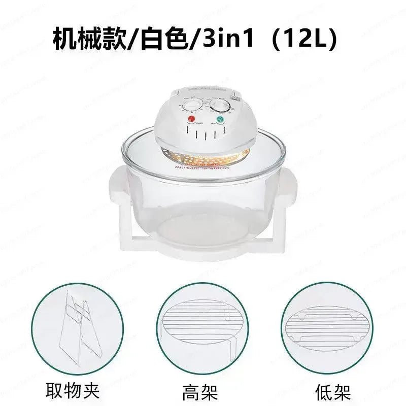 17L Glass Visual Air Fryer Oven Light Wave Heating 110V/220V Household Multifunctional Cooker