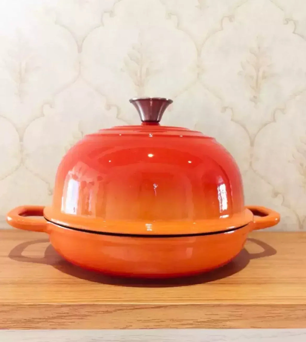 oh-11 Inch Red Enameled Cast Iron Bread Pan with Lid Dutch Oven for Sourdough Baking - Oven Safe Kitchen Baking Dish-