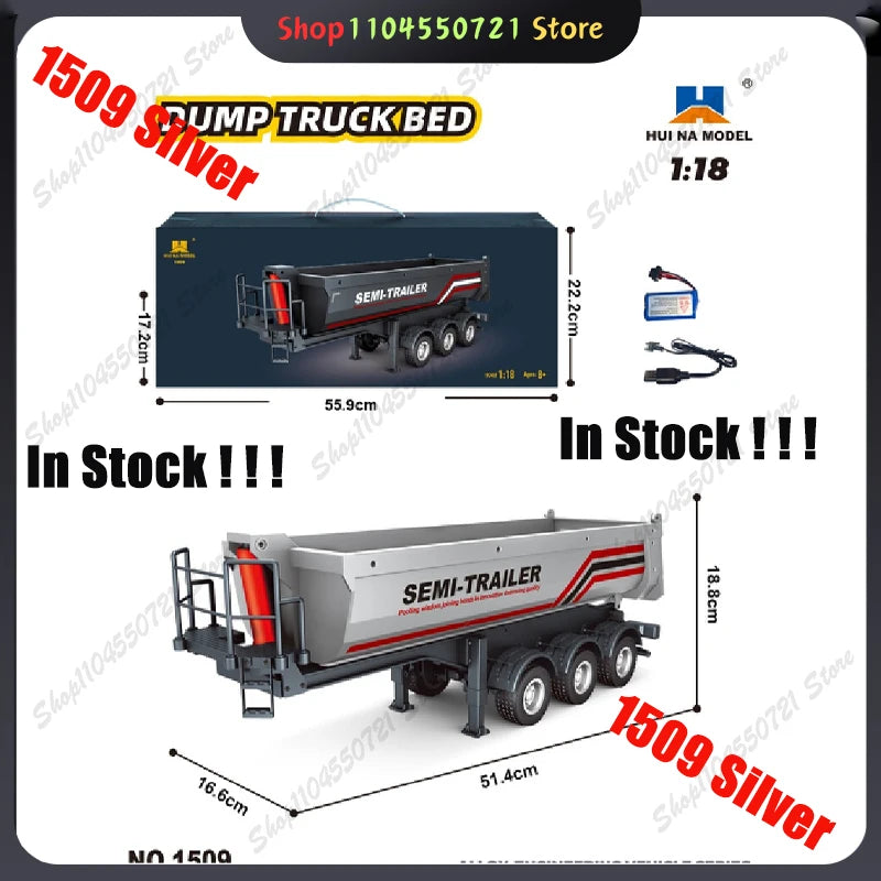 2026 1509 Silver New Huina 1:18 Alloy Dump Truck Bed Semi-Trailer RC Engineering Vehicle Alloy Car Toy Model 1509 Full Scale