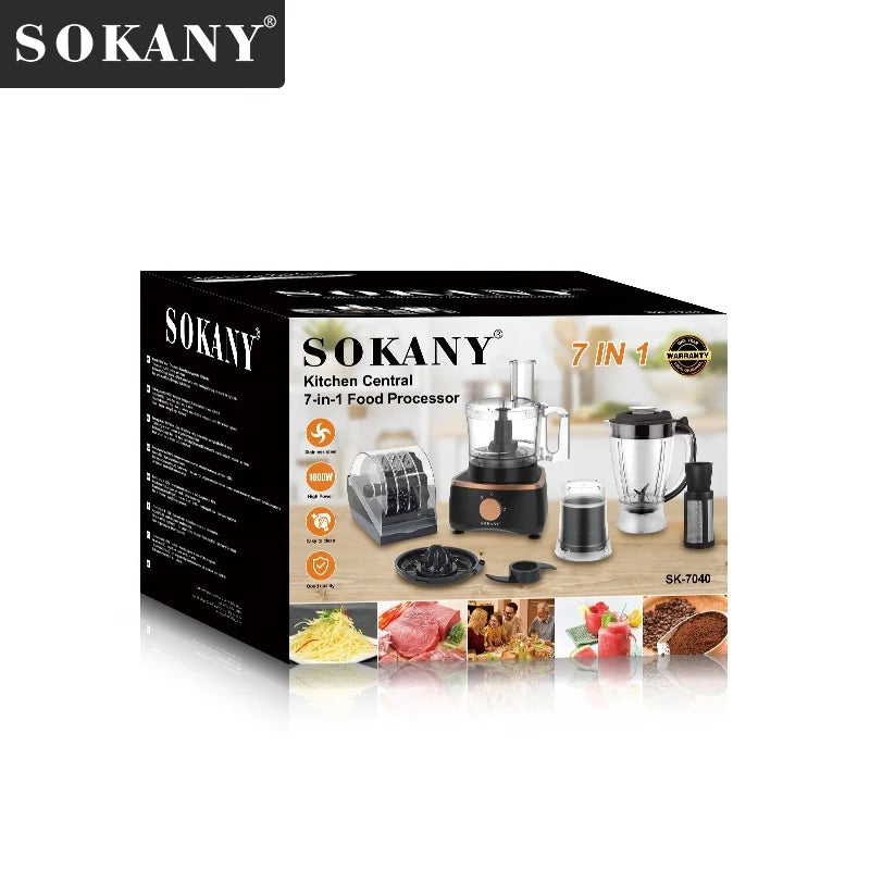 Sokany  Hot Sale 7 in 1 Household Meat Grinder Mixer Stainless Steel Automatic Juicer Blender Food Processor