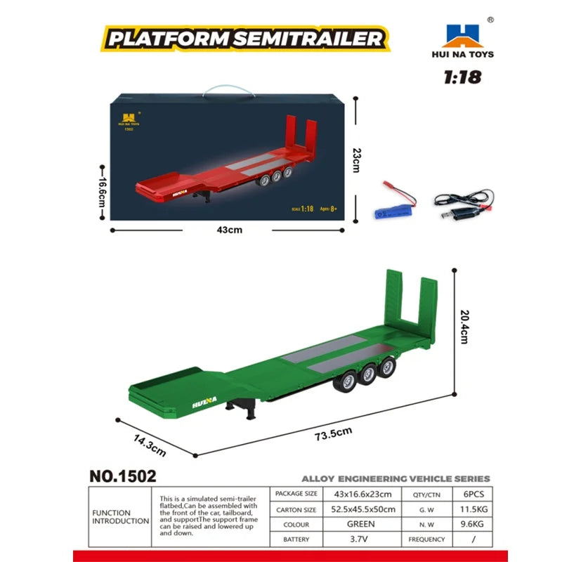 2026 1509 Silver New Huina 1:18 Alloy Dump Truck Bed Semi-Trailer RC Engineering Vehicle Alloy Car Toy Model 1509 Full Scale