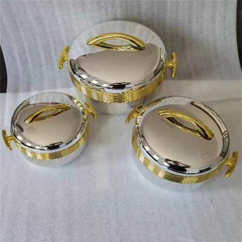 3Pcs/ Set/1/ 2/3.5 Liter Food Warmer Gilded Lunch Box Hot Pot Ramadan Event Party