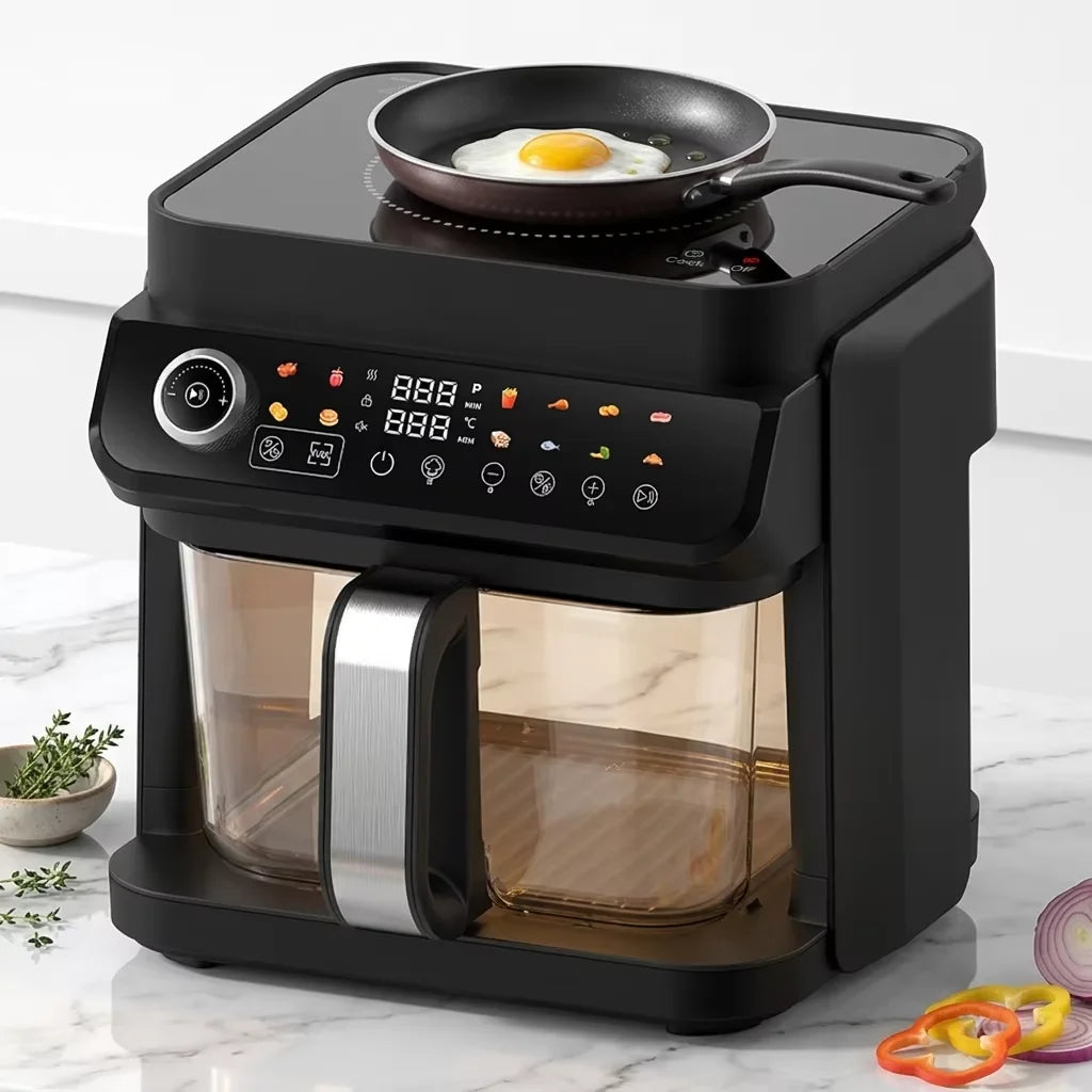 Visible Air Fryer Induction Cooker Detachable 5.5L Glass Bowl 18 Cooking Programs Light Color Touch Screen Healthy Meals PTFE