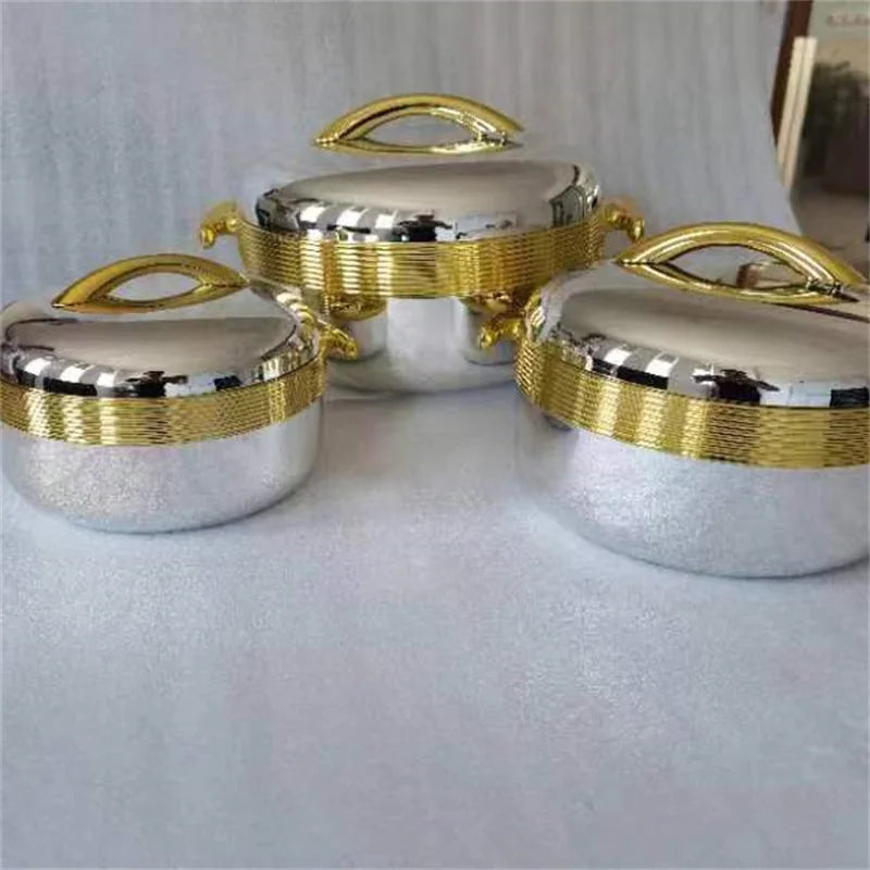 3Pcs/ Set/1/ 2/3.5 Liter Food Warmer Gilded Lunch Box Hot Pot Ramadan Event Party