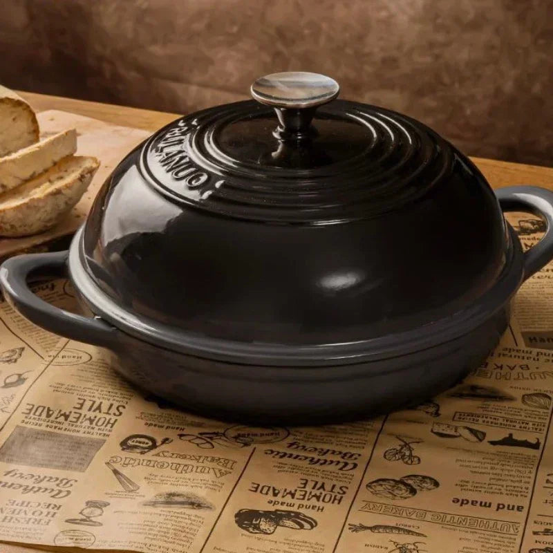 oh-11 Inch Red Enameled Cast Iron Bread Pan with Lid Dutch Oven for Sourdough Baking - Oven Safe Kitchen Baking Dish-