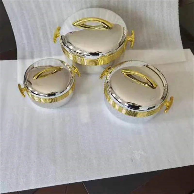 3Pcs/ Set/1/ 2/3.5 Liter Food Warmer Gilded Lunch Box Hot Pot Ramadan Event Party