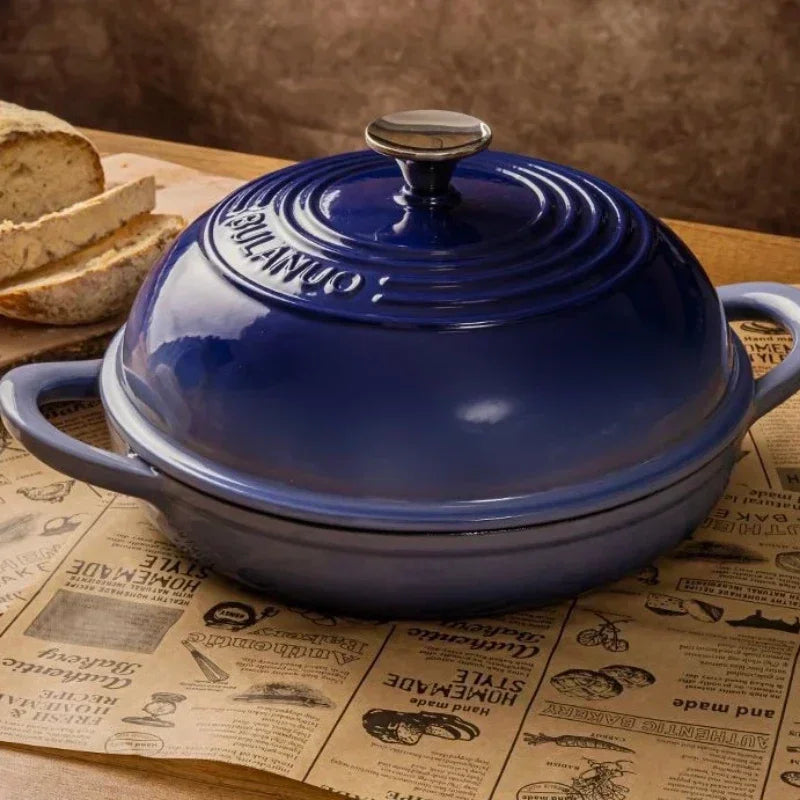 oh-11 Inch Red Enameled Cast Iron Bread Pan with Lid Dutch Oven for Sourdough Baking - Oven Safe Kitchen Baking Dish-