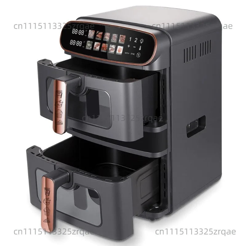R.5383 12L New Air Fryer 6L+6L Double Stack Dual Drawer Air Fryer with 2 Pots