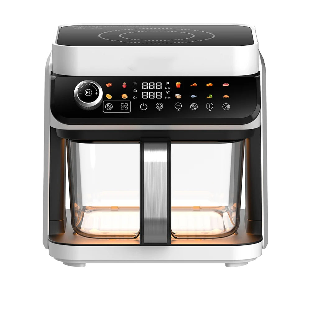 Visible Air Fryer Induction Cooker Detachable 5.5L Glass Bowl 18 Cooking Programs Light Color Touch Screen Healthy Meals PTFE