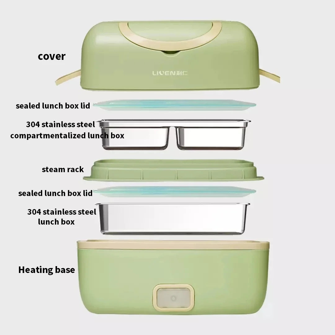 Liren Electric Heating Lunch Box Portable 304 Stainless Steel Liner Bento Lunch box Food Container Keep warm Storage Box