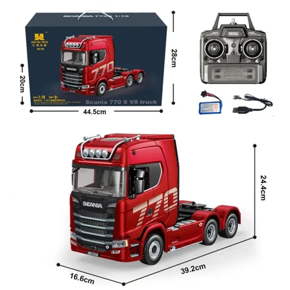 1:18 Scale 770s Rc Tractor Truck Huina 1501 Plastic Rtr Lorry Cars Remote Control Car Model With Battery Light Sound Boys Toys
