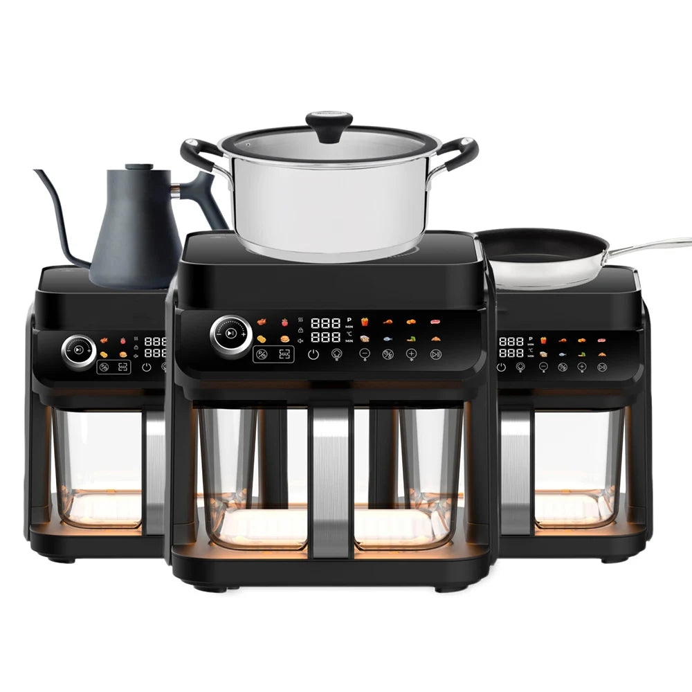 Visible Air Fryer Induction Cooker Detachable 5.5L Glass Bowl 18 Cooking Programs Light Color Touch Screen Healthy Meals PTFE