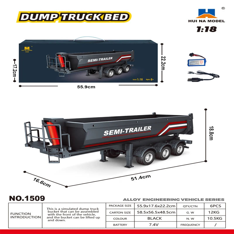 2026 1509 Silver New Huina 1:18 Alloy Dump Truck Bed Semi-Trailer RC Engineering Vehicle Alloy Car Toy Model 1509 Full Scale