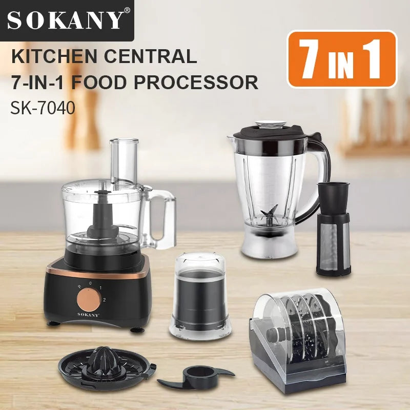 Sokany  Hot Sale 7 in 1 Household Meat Grinder Mixer Stainless Steel Automatic Juicer Blender Food Processor