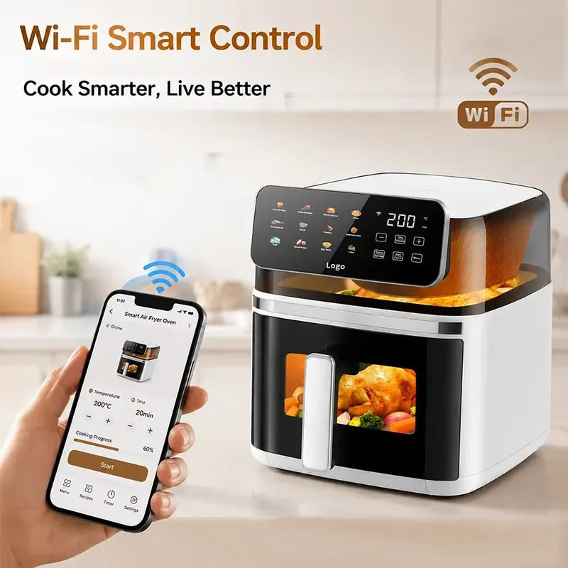 For 8 11L Large Capacity Smart Electric Air Fryer Oven 2200W WiFi App Control Dual Heating Dual View Window Plastic Home